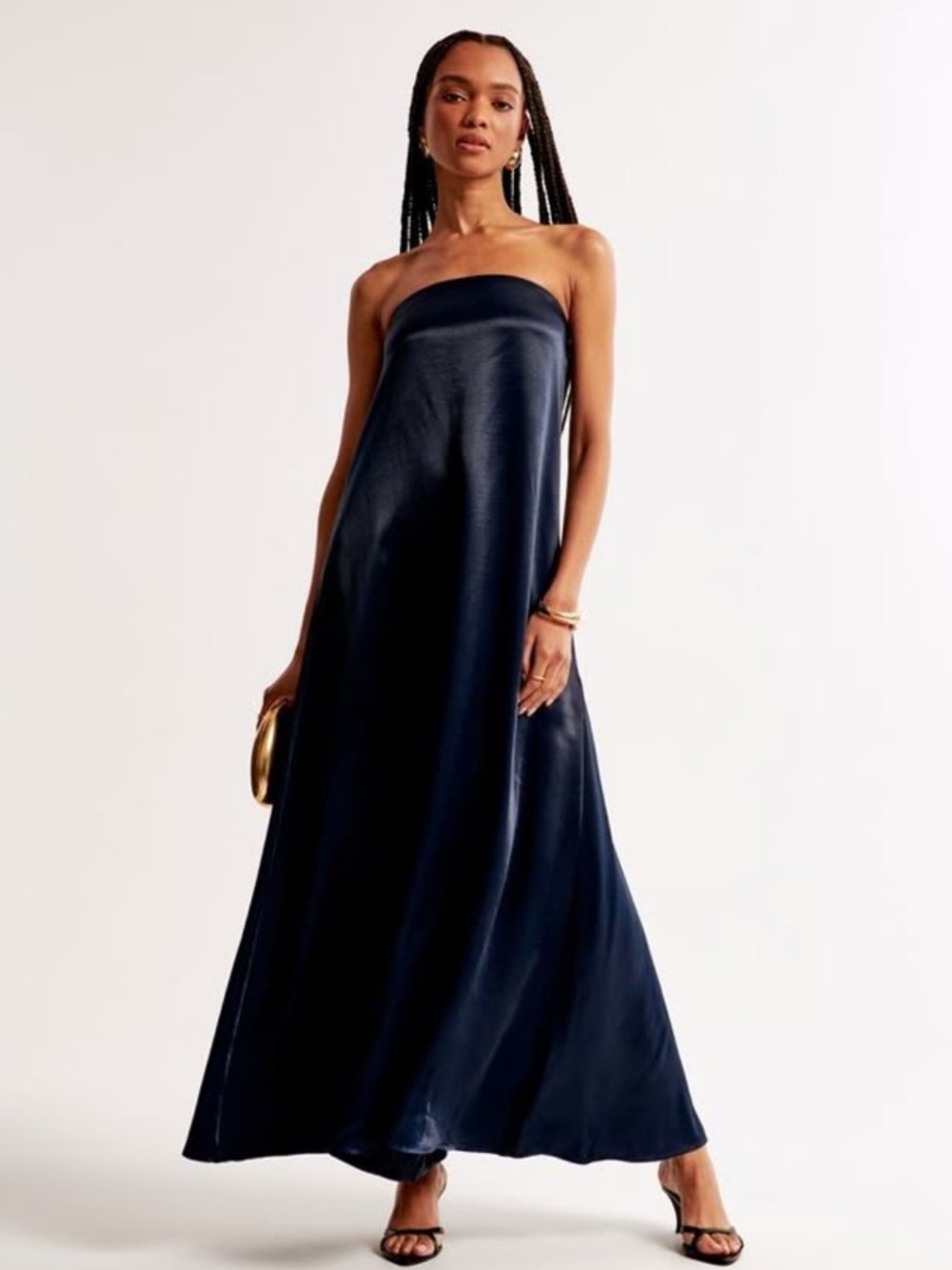 Abercrombie & Fitch Strapless Navy Satin Maxi Dress